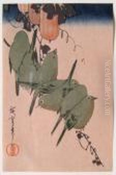 Seven Birds Oil Painting by Utagawa or Ando Hiroshige