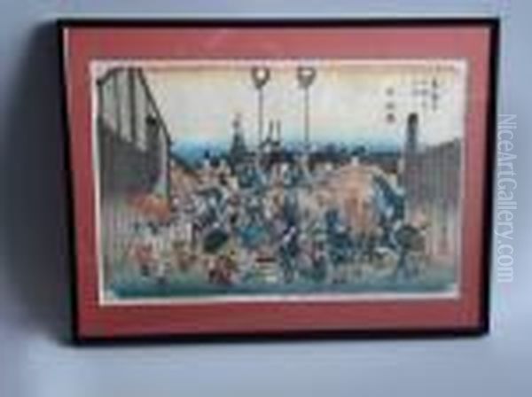 Nihonbashi Oil Painting by Utagawa or Ando Hiroshige