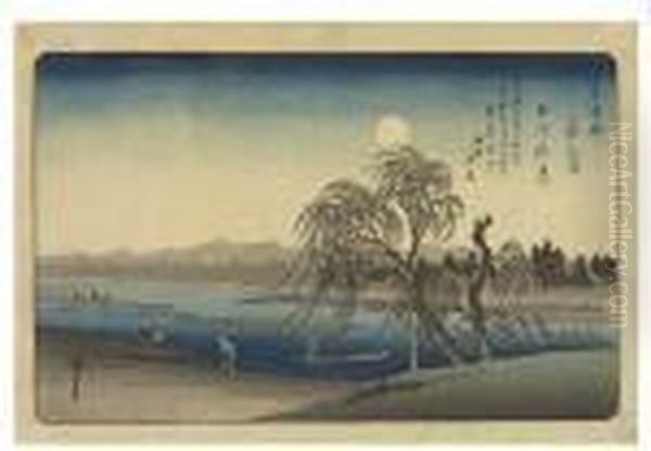 Tamagawa Shugetsu (autumn Moon 
At Tamagawa River), From The Seriesedo Kinko Hakkei No Uchi (eight Views
 Of The Environs Of Edo) Oil Painting by Utagawa or Ando Hiroshige