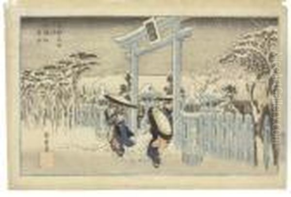 Gionsha Setchu (gion Shrine In 
Snow), From The Series Kyoto Meishono Uchi (famous Places Of Kyoto) Oil Painting by Utagawa or Ando Hiroshige