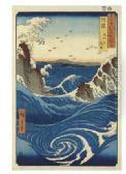 Awa, Naruto No Fuha (wind And 
Waves At Naruto, Awa Province), Fromthe Series Rokujuyoshu Meisho Zue 
(pictures Of Famous Places In Thesixty-odd Provinces) Oil Painting by Utagawa or Ando Hiroshige