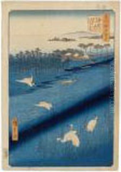 Ensemble De 6 Estampes Et Un Surimono Oil Painting by Utagawa or Ando Hiroshige