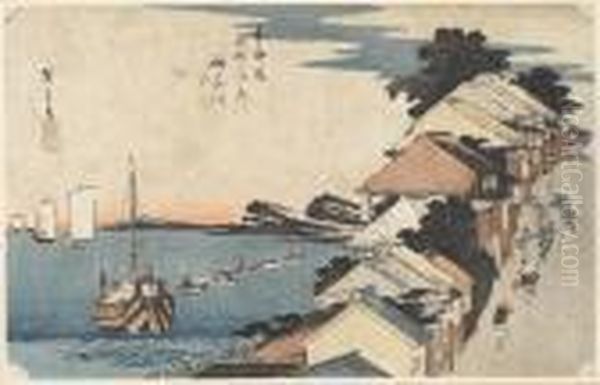 Vierte Station: Kanagawa. Oil Painting by Utagawa or Ando Hiroshige