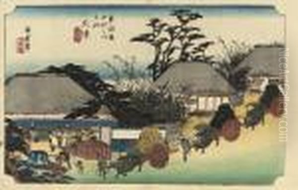 The Stations Kusatsu, Otsu, 
Ishiyakushi, Yokkaichi, Hamamatsu And Shimada From The Series Oil Painting by Utagawa or Ando Hiroshige