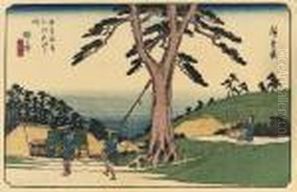 The Stations Kashiwabara, Bamba, Samegai, Takamiya And Ota From The Series Oil Painting by Utagawa or Ando Hiroshige