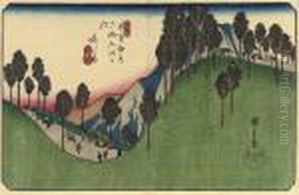 The Stations Kano, Ashida, Moriyama And Kusatsu From The Series Oil Painting by Utagawa or Ando Hiroshige