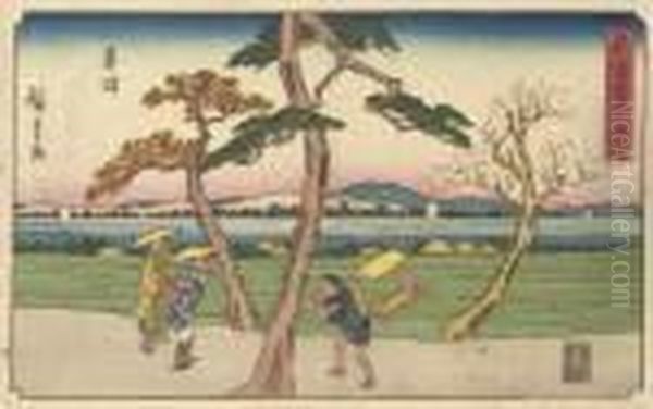 Tokaido Gojusan Tsugi No Uchi Oil Painting by Utagawa or Ando Hiroshige