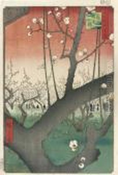 Kameido Umeyashiki Oil Painting by Utagawa or Ando Hiroshige