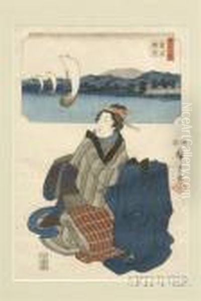 Woman Kneeling Oil Painting by Utagawa or Ando Hiroshige