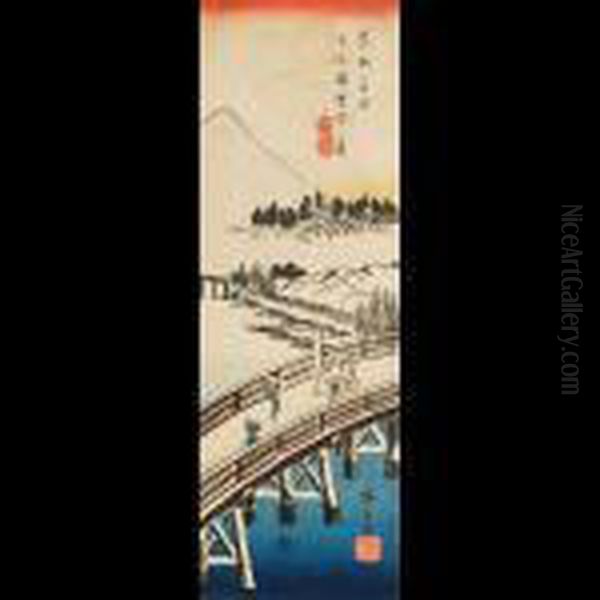 Nihonbashi Setchu No Kei Oil Painting by Utagawa or Ando Hiroshige