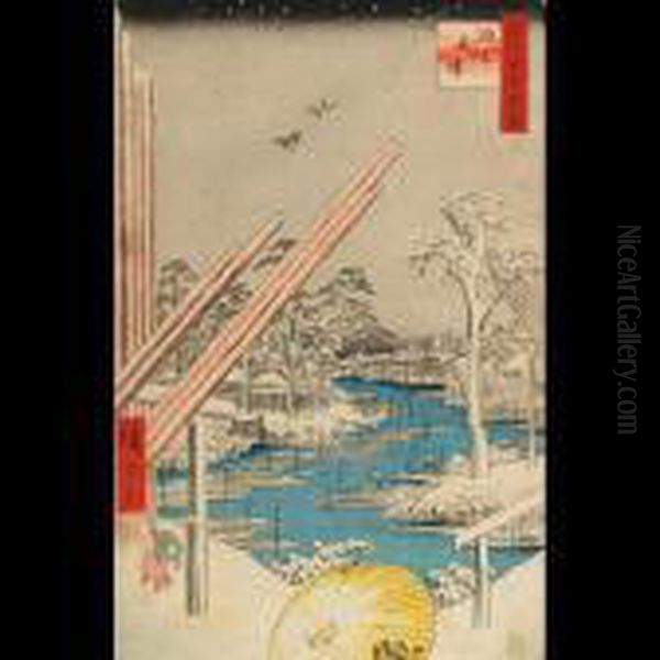 Fukagawa Kiba Oil Painting by Utagawa or Ando Hiroshige