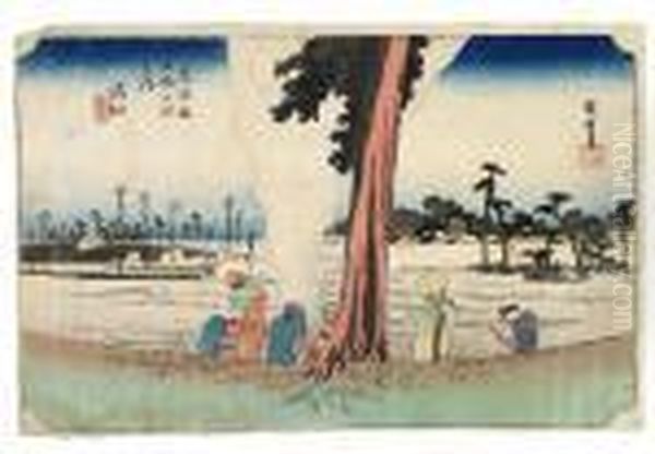 Hamamatsu, Fuyugare No Zu Oil Painting by Utagawa or Ando Hiroshige