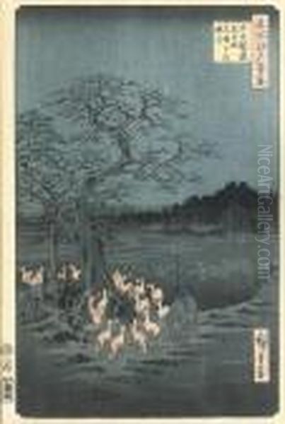 Oji, Shozoku-enoki, Omisoka No Kitsune-bi Oil Painting by Utagawa or Ando Hiroshige