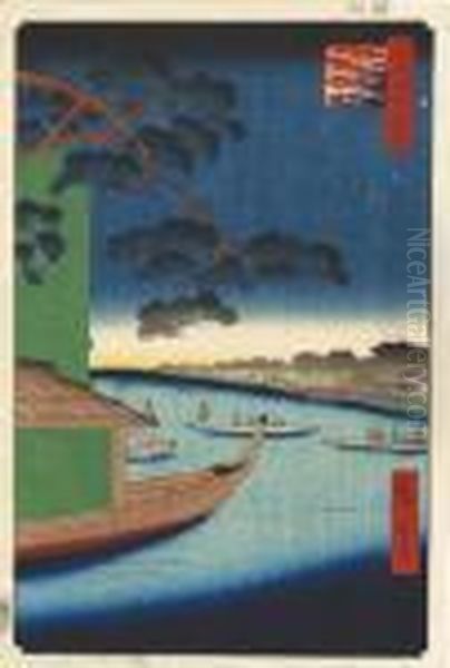 From The Series Meisho Edo 
Hyakkei [one Hundred Famous Views In Edo] Asakusagawa Shubi No Matsu 
Oumayagashi Oil Painting by Utagawa or Ando Hiroshige