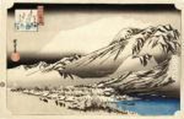 Hira No Bosetsu [lingering Snow At Mount Hara], From The Series Omi Hakkei No Uchi Oil Painting by Utagawa or Ando Hiroshige