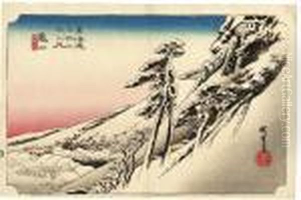 From The Series Tokaido 
Gojusantsugi No Uchi [the Fifty-three Stations Of The Tokaido Road], 
Kameyama Yukibare Oil Painting by Utagawa or Ando Hiroshige