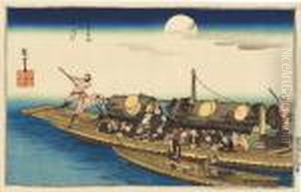 From The Series Kyoto Meisho No Uchi [famous Views Of Kyoto], Yodogawa Oil Painting by Utagawa or Ando Hiroshige