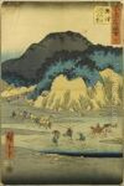 Wade By Okicu Station On The Way To Tokaido Oil Painting by Utagawa or Ando Hiroshige