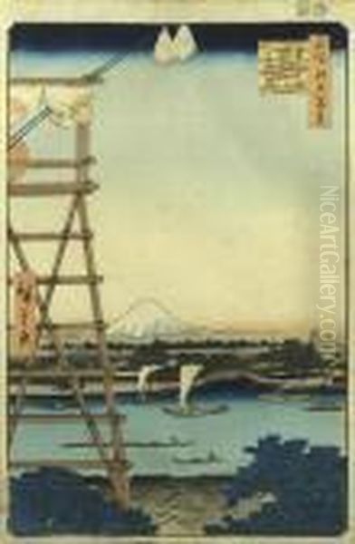 Temple Ekoin And Bridge Moto Janagibashi In Rjogoku Oil Painting by Utagawa or Ando Hiroshige