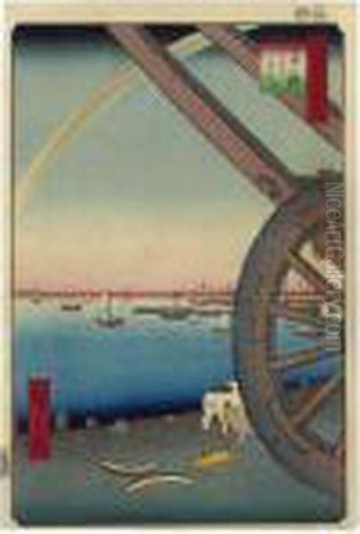 ````takanawa Ushimachi' 
(ushimachi, Ox Street, At Takanawa) From The Series 'edo Meisho Hyakkei'
 (one Hundred Famous Views Of Edo) Oil Painting by Utagawa or Ando Hiroshige