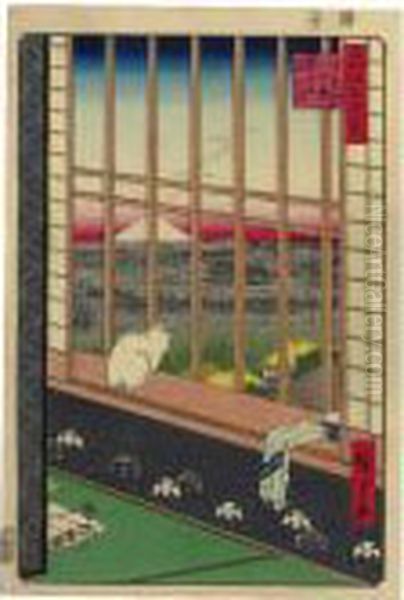 ````asakusa Tanbo Torinomachi 
Mode' (asakusa Ricefield And Torinomachi Festival) From The Series 'edo 
Meisho Hyakkei' (one Hundred Famous Views Of Edo) Oil Painting by Utagawa or Ando Hiroshige