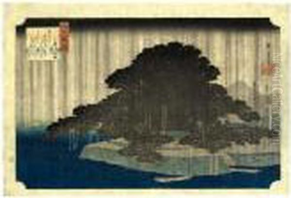 ````karasaki No Yau' (evening 
Rain At Karasaki) From The Series ````omi Hakkei No Uchi' (eight Views 
In Omi Province) Oil Painting by Utagawa or Ando Hiroshige