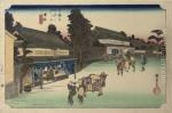 Narumi Oil Painting by Utagawa or Ando Hiroshige