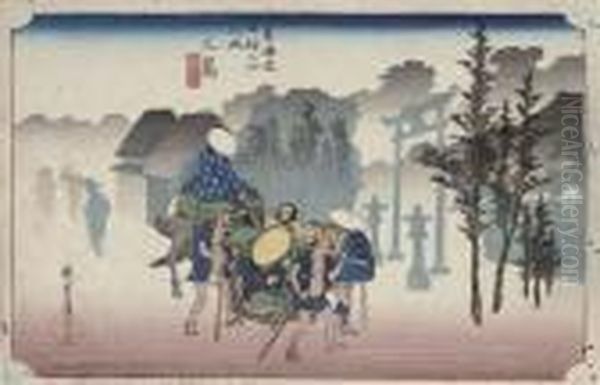 Morning Mist At Mishima Oil Painting by Utagawa or Ando Hiroshige