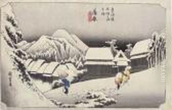 Kambara Yoru No Yuki Oil Painting by Utagawa or Ando Hiroshige