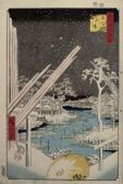 Fukagawa Kiba Oil Painting by Utagawa or Ando Hiroshige