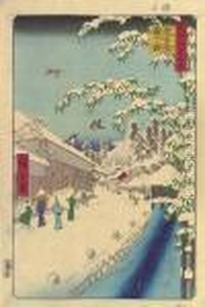 Yabu Street Below Atago Oil Painting by Utagawa or Ando Hiroshige