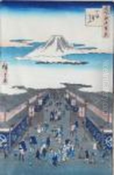 Surugacho Oil Painting by Utagawa or Ando Hiroshige