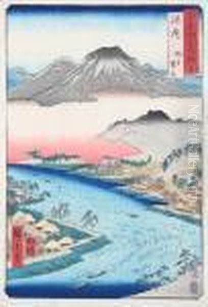 Otoko Mountain At Makigata In Kawachi Province Oil Painting by Utagawa or Ando Hiroshige