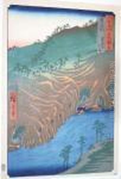 The Road Below The Rakan Temple In Buzen Province Oil Painting by Utagawa or Ando Hiroshige