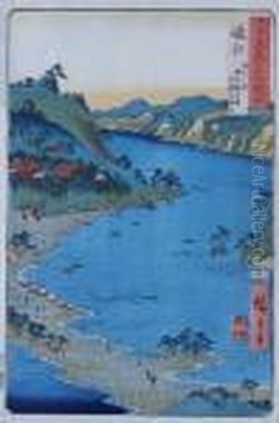 The Narrow Inlet Of Inasa Near Kanzan Temple On Hamana Lake In Totomi Province Oil Painting by Utagawa or Ando Hiroshige