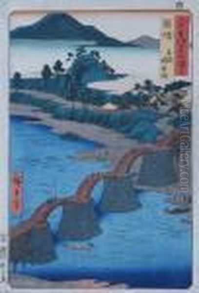 The Brocade Bridge At Iwakuni In Suo Province Oil Painting by Utagawa or Ando Hiroshige