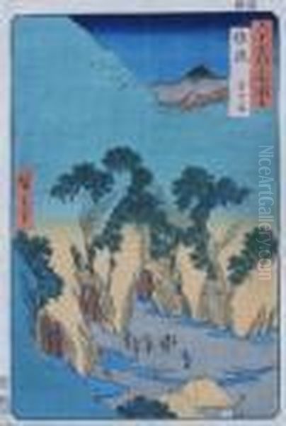 Gold Mine In Sado Province Oil Painting by Utagawa or Ando Hiroshige