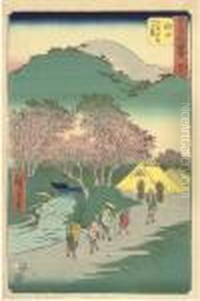 Vertical Tokaido Oil Painting by Utagawa or Ando Hiroshige