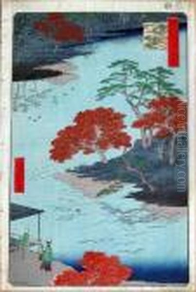 Ukechi Akiba No Keidai From Meisho Edo Hyakkei Oil Painting by Utagawa or Ando Hiroshige