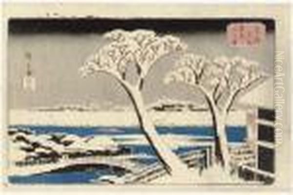 Matsuchiyama No Yuki Oil Painting by Utagawa or Ando Hiroshige