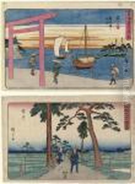 Tokaido Gojusan Tsugi No Uchi Oil Painting by Utagawa or Ando Hiroshige