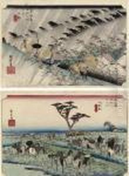 Tokaido Gojusantsugi No Uchi Oil Painting by Utagawa or Ando Hiroshige