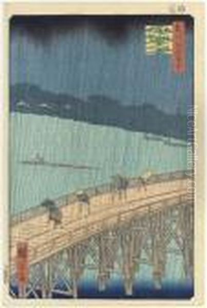 Ohashi Atake No Yudachi (ohashi,
 Sudden Shower At Atake), From Theseries Meisho Edo Hyakkei (one Hundred
 Views Of Famous Places Ofedo) Oil Painting by Utagawa or Ando Hiroshige