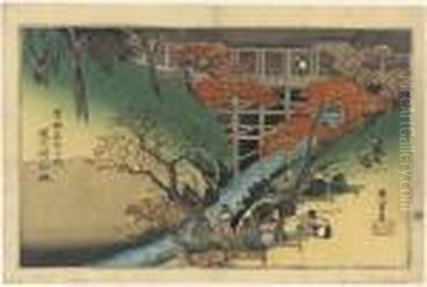 Tsutenkyo No Kofu (maple Trees 
At Tsuten Bridge), From The Serieskyoto Meisho No Uchi (famous Places Of
 Kyoto) Oil Painting by Utagawa or Ando Hiroshige