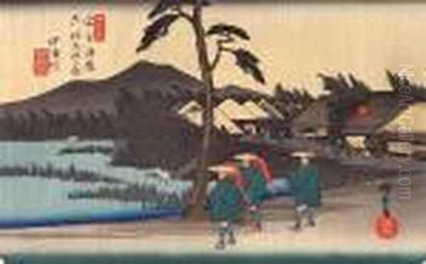 Nakatsugawa Z Cyklu: Kisokaido 
Rokujukyu Tsugi-no Uchi (szescdziesiat Dziewiec Stacji Na Goscincu 
Kisokaido) Ok. 1835-40 (odbitka Pozniejsza) Oil Painting by Utagawa or Ando Hiroshige