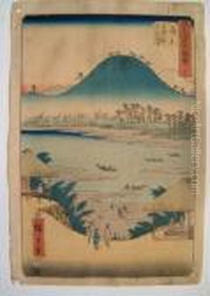 Upright Tokaido Series Oil Painting by Utagawa or Ando Hiroshige