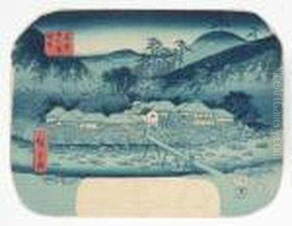 Hakone Tonosawa Yuba Oil Painting by Utagawa or Ando Hiroshige