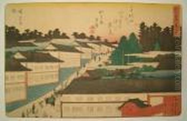 View Of Kasumigaseki Oil Painting by Utagawa or Ando Hiroshige