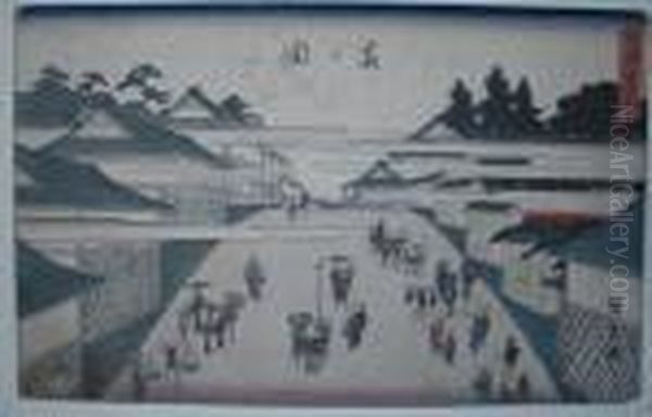 Kasumigaseki Oil Painting by Utagawa or Ando Hiroshige