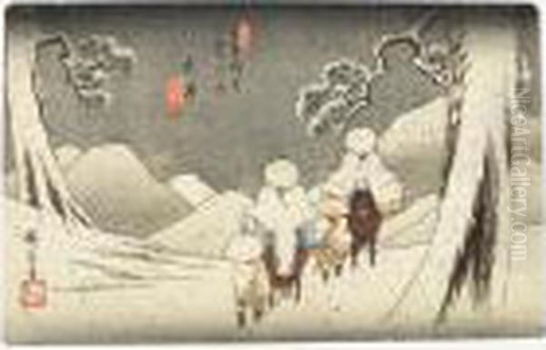 Oi. Quarante-septieme Relais Oil Painting by Utagawa or Ando Hiroshige